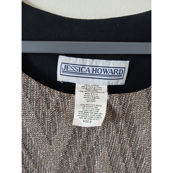 Vtg Jessica Howard Gold Lace Metallic Fringe Sheath Party Dress Y2K Size 8 - Picture 3 of 8